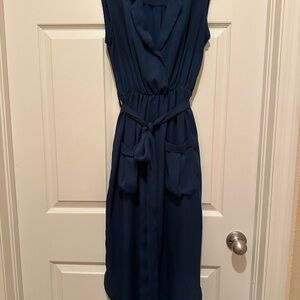 Flowy Navy Sleeveless Shirt Dress